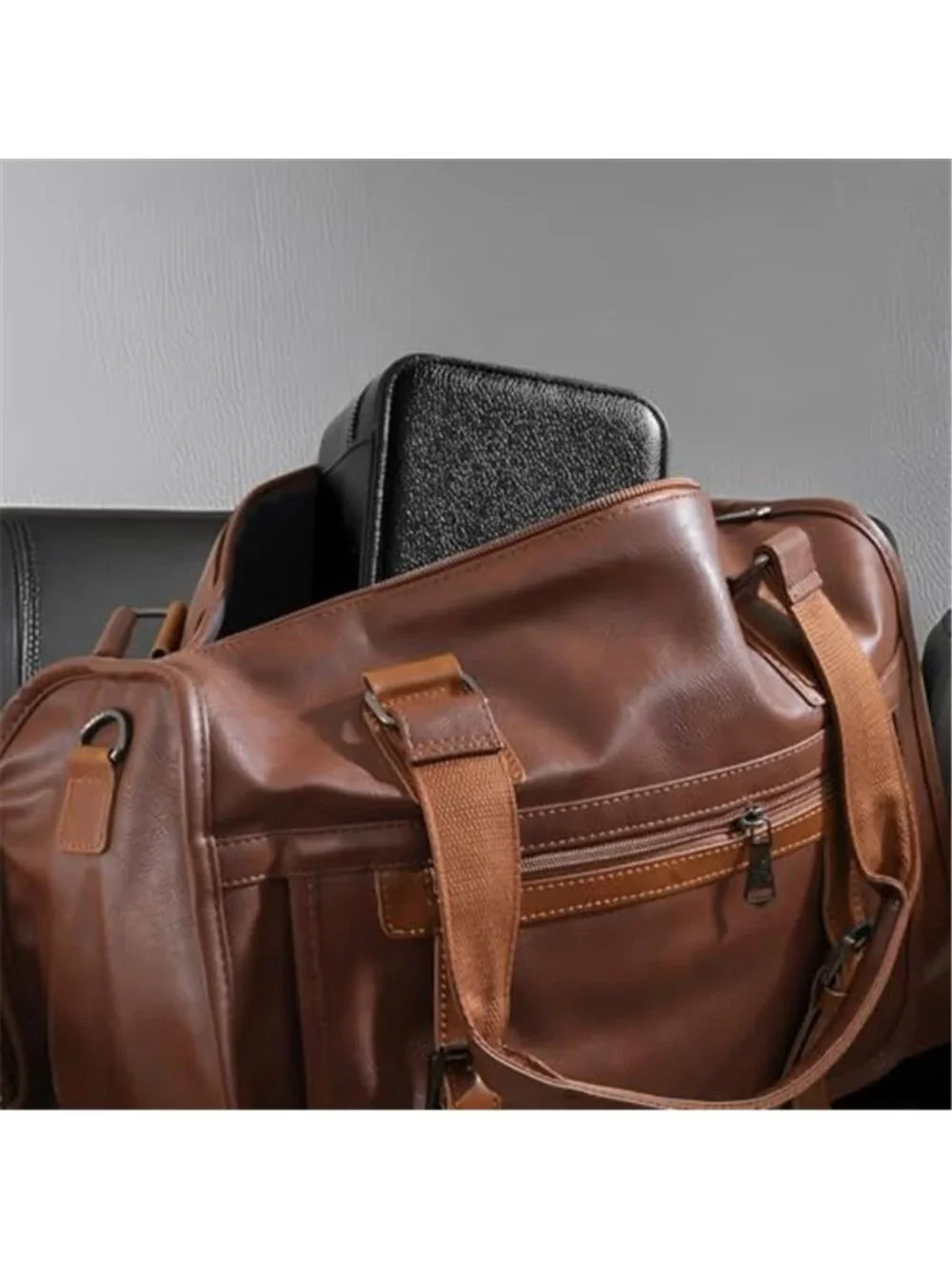 Travel Watch Case, 2 Slots Mens Jewelry Box -Black | PU Leather Storage